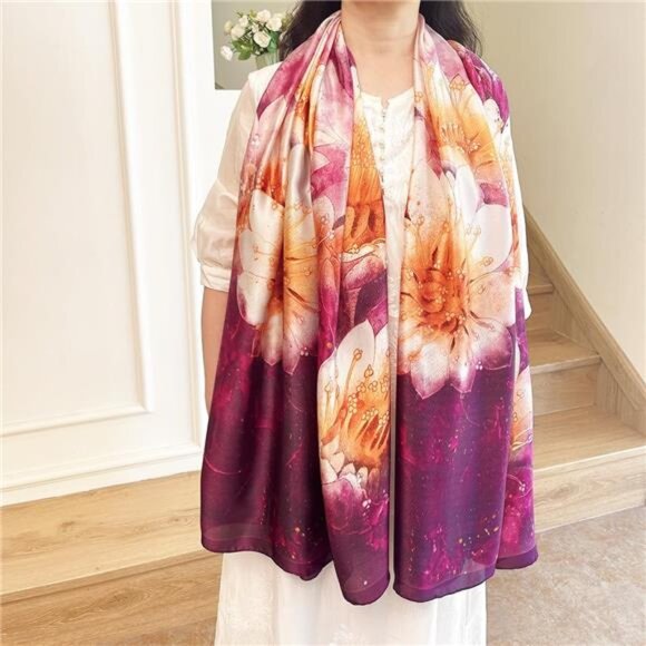 Lightweight Satin Scarves Large Capacity Floral - Picture 1 of 3